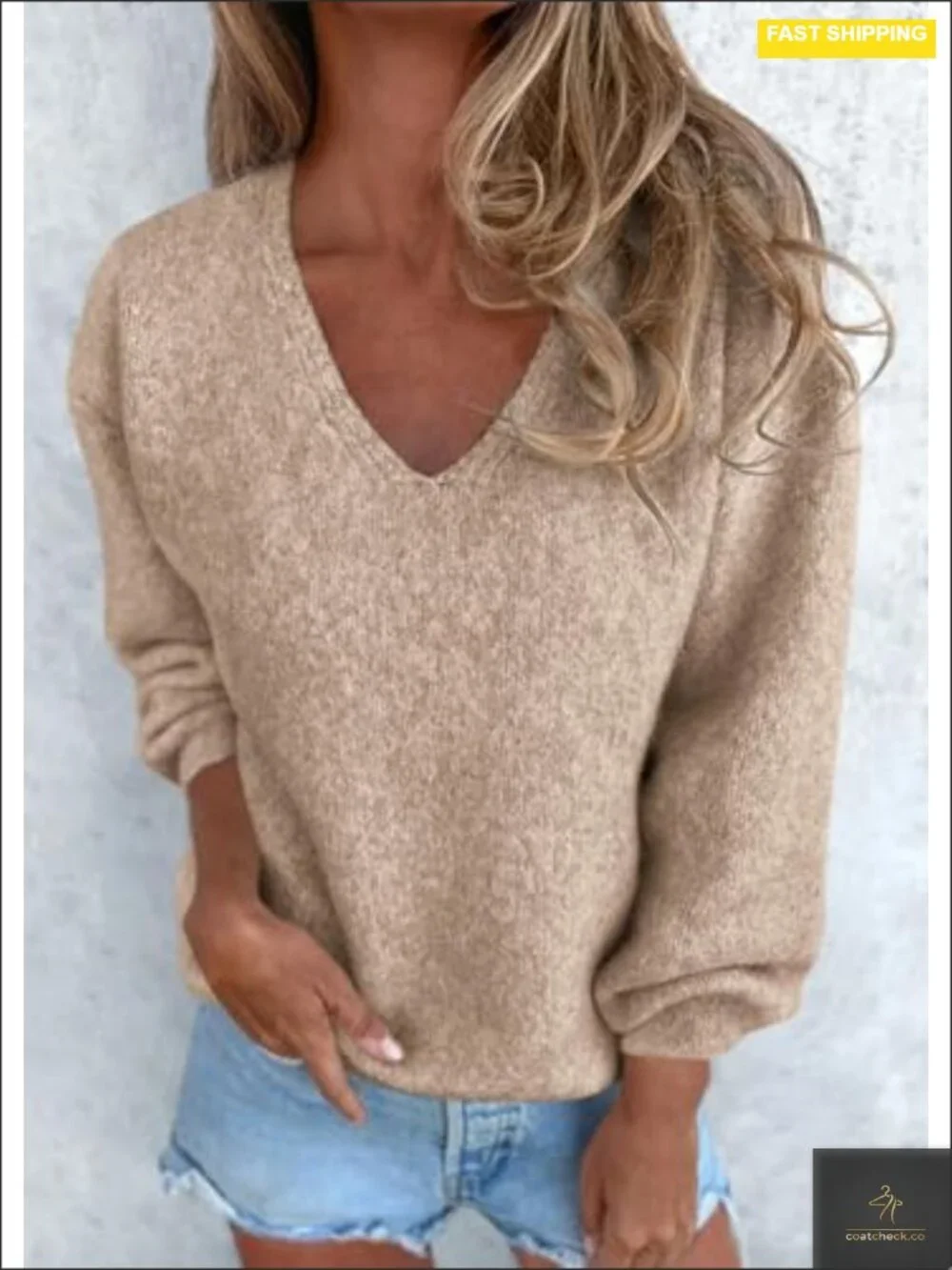 Oversized V Neck Knit Sweater Fuzzy Long Sleeve Pullover Cozy Soft Winter Top